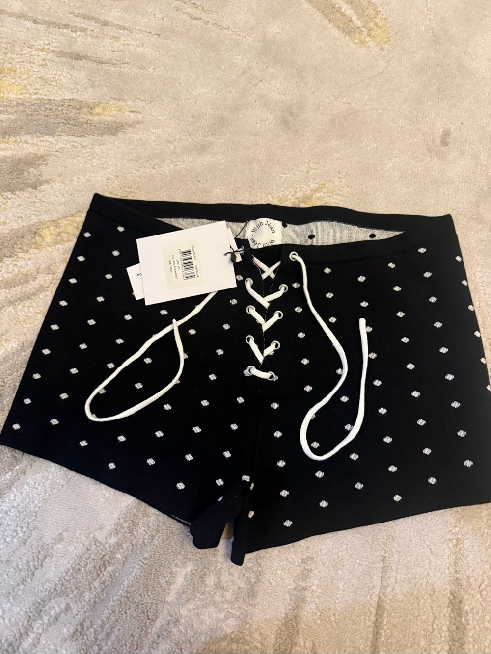 With Jean Black Shorts with White Dot Accents